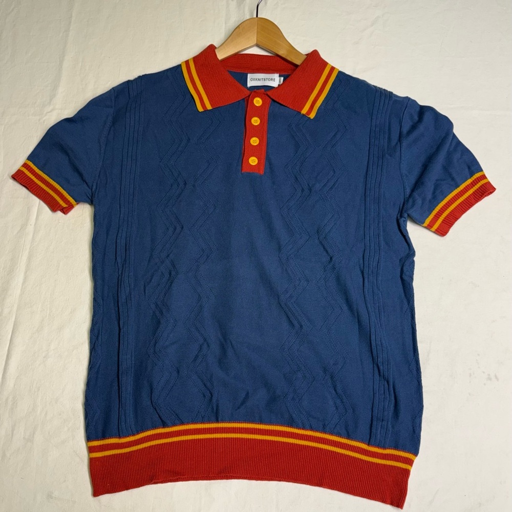 OXKNIT Store Knit Polo Shirt Men’s size Large Retro 60s 70s Mod Style - Picture 3 of 7